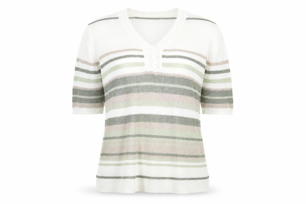 Bonmarché Womens White Striped Basic T-Shirt Size M