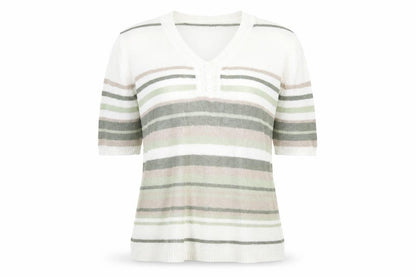 Bonmarché Womens White Striped Basic T-Shirt Size M