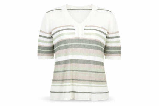 Bonmarché Womens White Striped Basic T-Shirt Size M