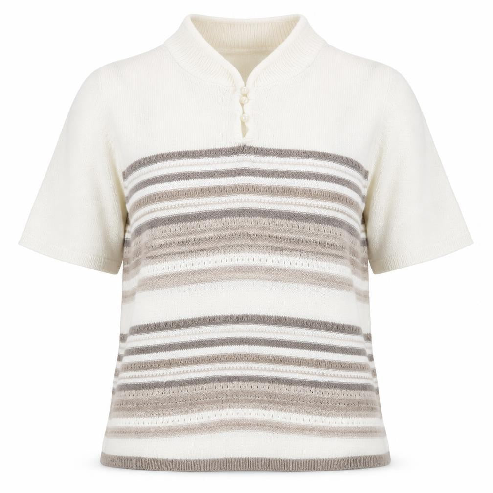 Bonmarché Womens Ivory Striped Basic T-Shirt Size M