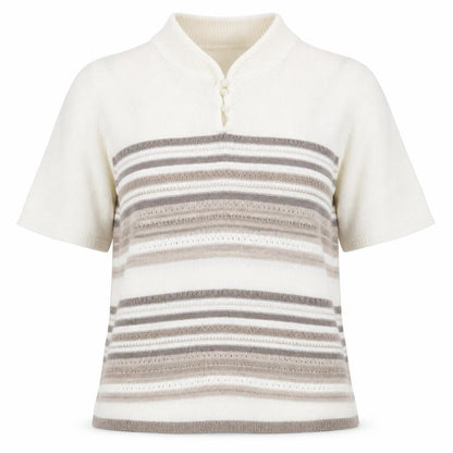 Bonmarché Womens Ivory Striped Basic T-Shirt Size M