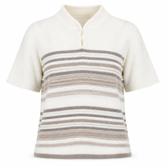 Bonmarché Womens Ivory Striped Basic T-Shirt Size M