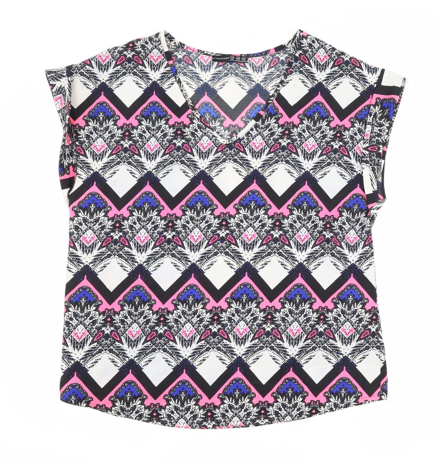 Atmosphere Womens White Geometric  Basic Blouse Size 14