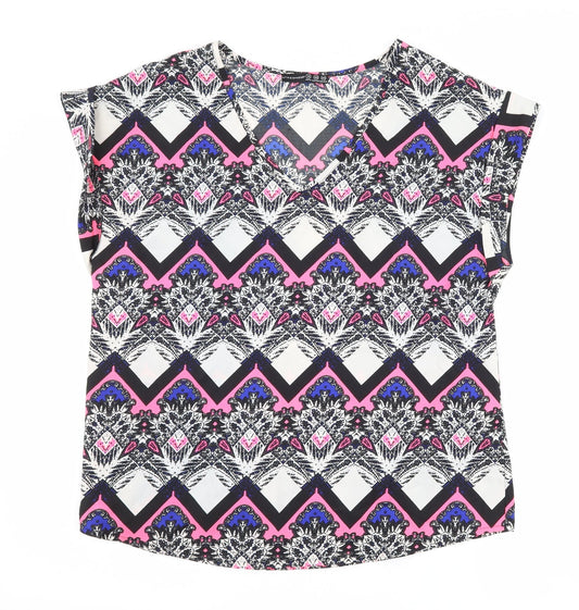 Atmosphere Womens White Geometric  Basic Blouse Size 14