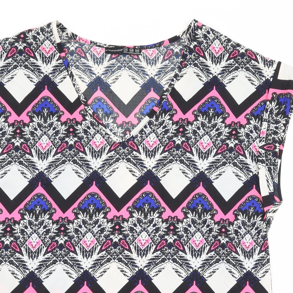 Atmosphere Womens White Geometric  Basic Blouse Size 14