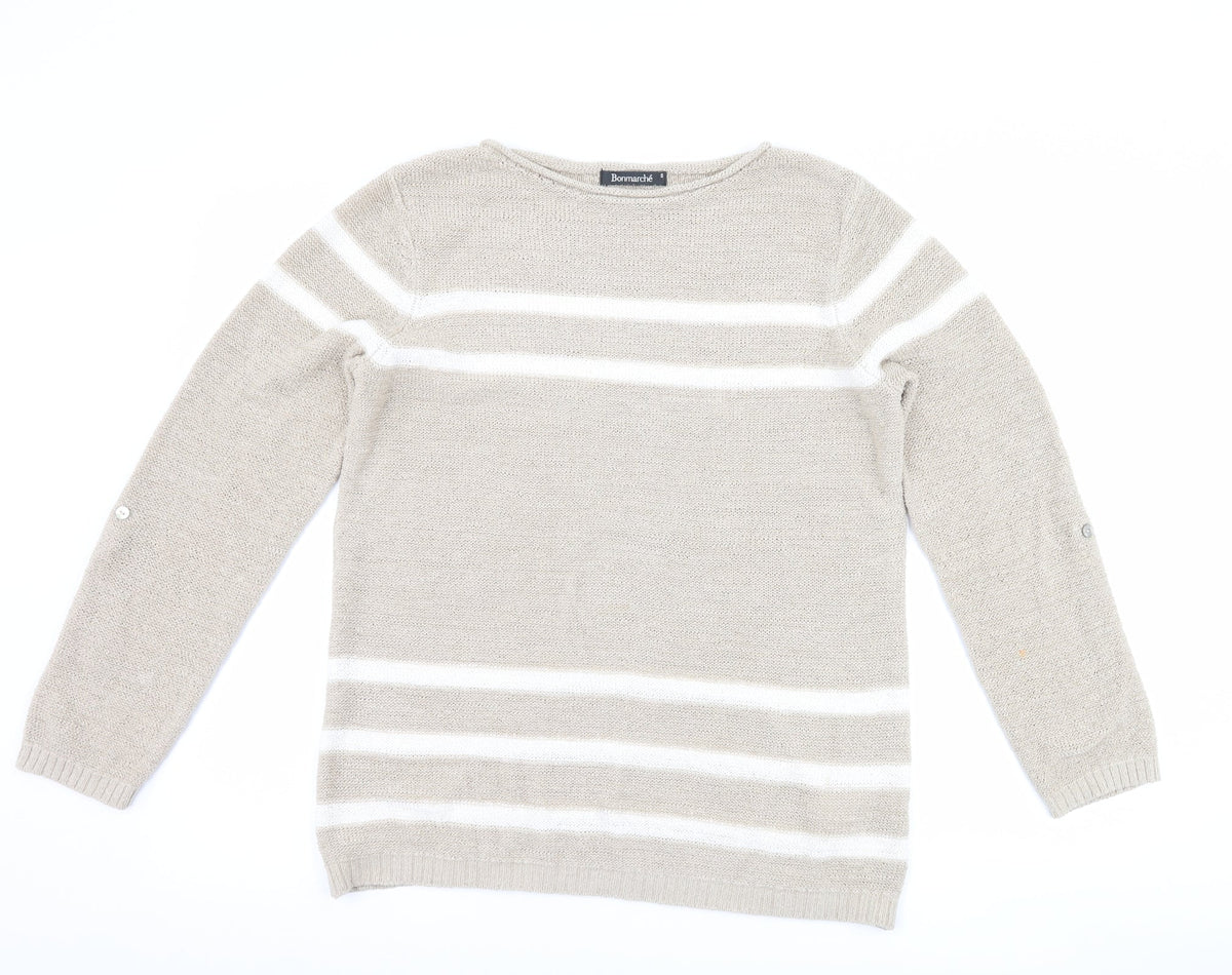 Bonmarché Womens Beige Striped Pullover Jumper Size S
