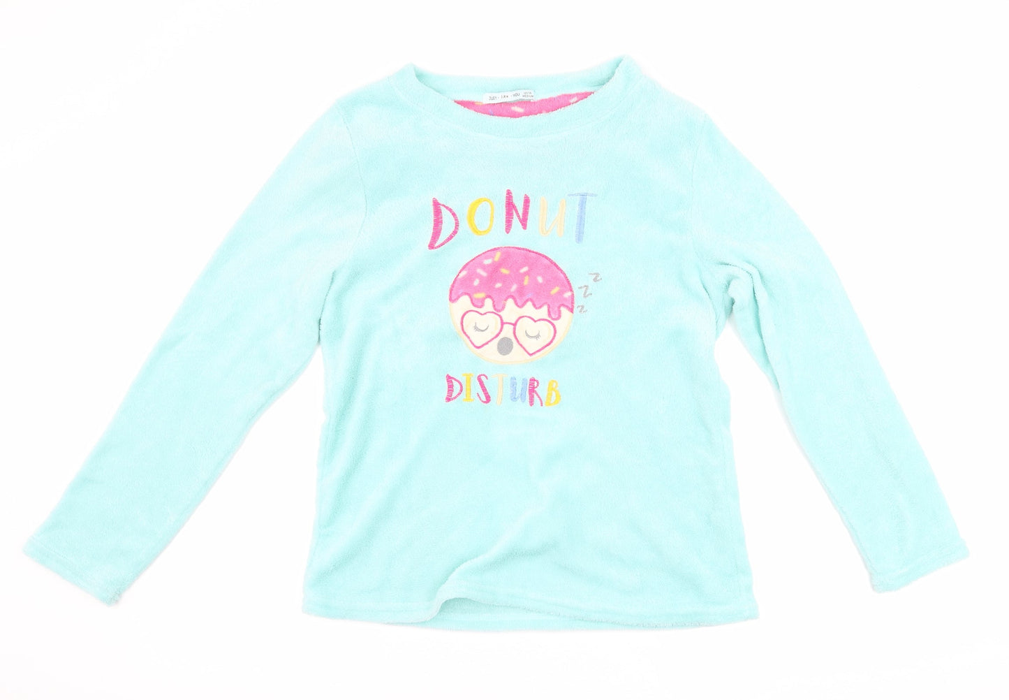 just like you Womens Blue  Fleece Top Pyjama Top Size M  - donut disturb