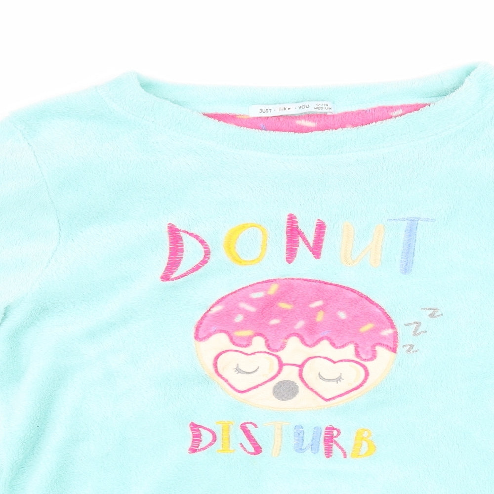 just like you Womens Blue  Fleece Top Pyjama Top Size M  - donut disturb