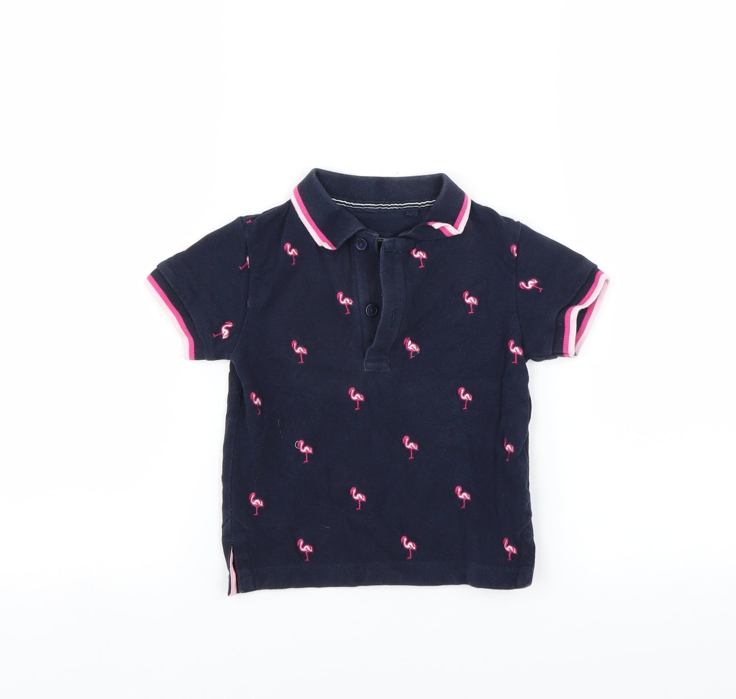 NEXT Girls Blue   Basic Polo Size 12-18 Months  - Flamingo print
