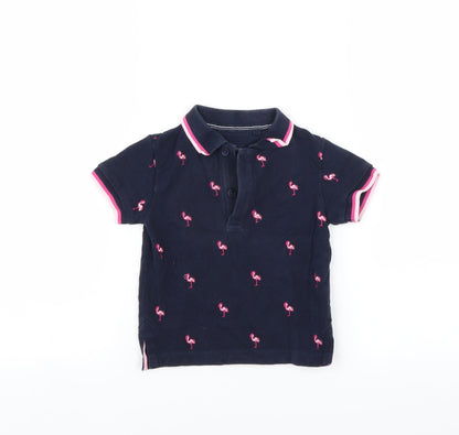 NEXT Girls Blue   Basic Polo Size 12-18 Months  - Flamingo print