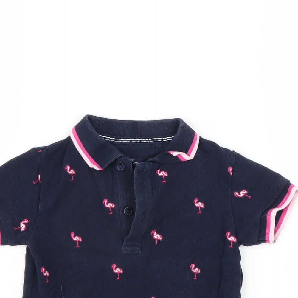 NEXT Girls Blue   Basic Polo Size 12-18 Months  - Flamingo print