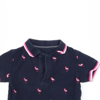 NEXT Girls Blue   Basic Polo Size 12-18 Months  - Flamingo print