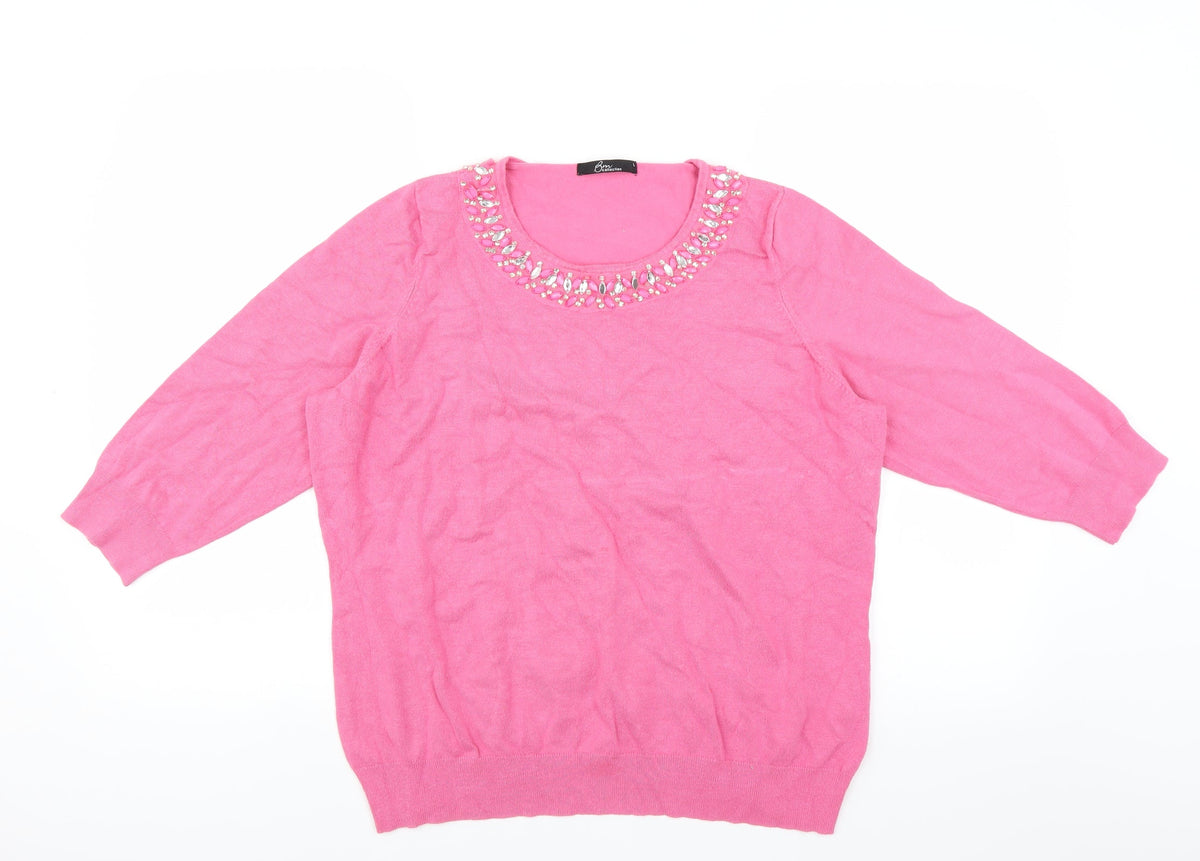 Bonmarché Womens Pink Pullover Jumper Size L - beaded neckline
