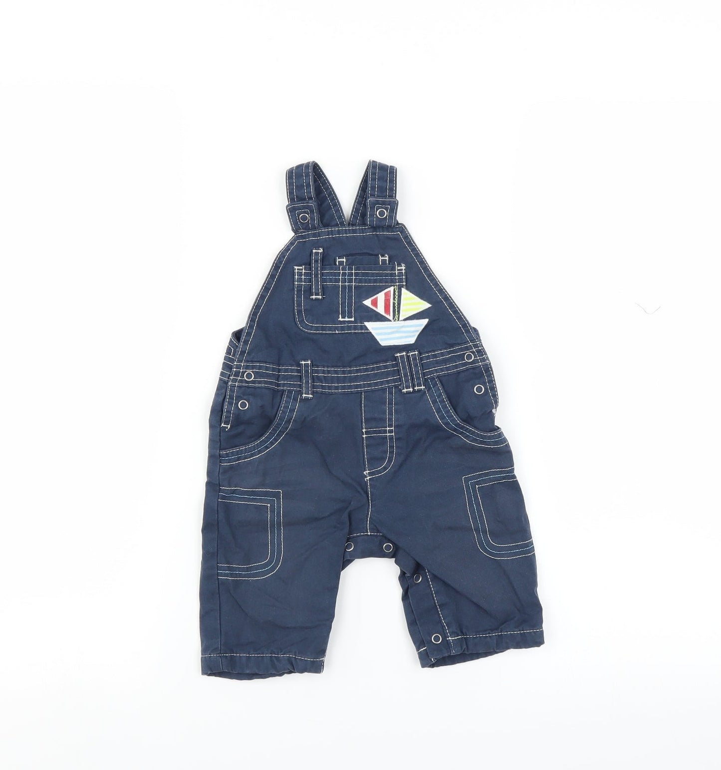 F&F Boys Blue   Dungaree Outfit/Set Size 3-6 Months  - boat embroidery