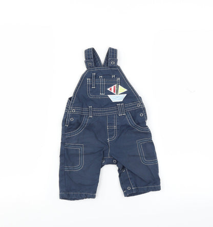 F&F Boys Blue   Dungaree Outfit/Set Size 3-6 Months  - boat embroidery