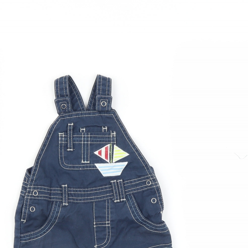 F&F Boys Blue   Dungaree Outfit/Set Size 3-6 Months  - boat embroidery