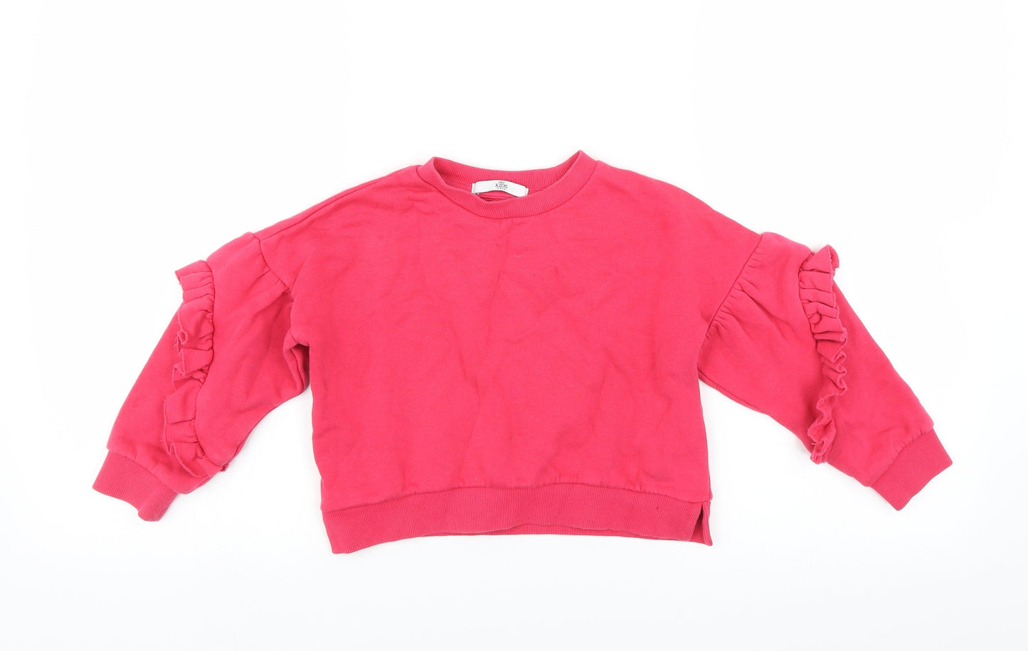 Marks and Spencer Girls Pink   Pullover Sweatshirt Size 3-4 Years  - ruffled sleeve detail