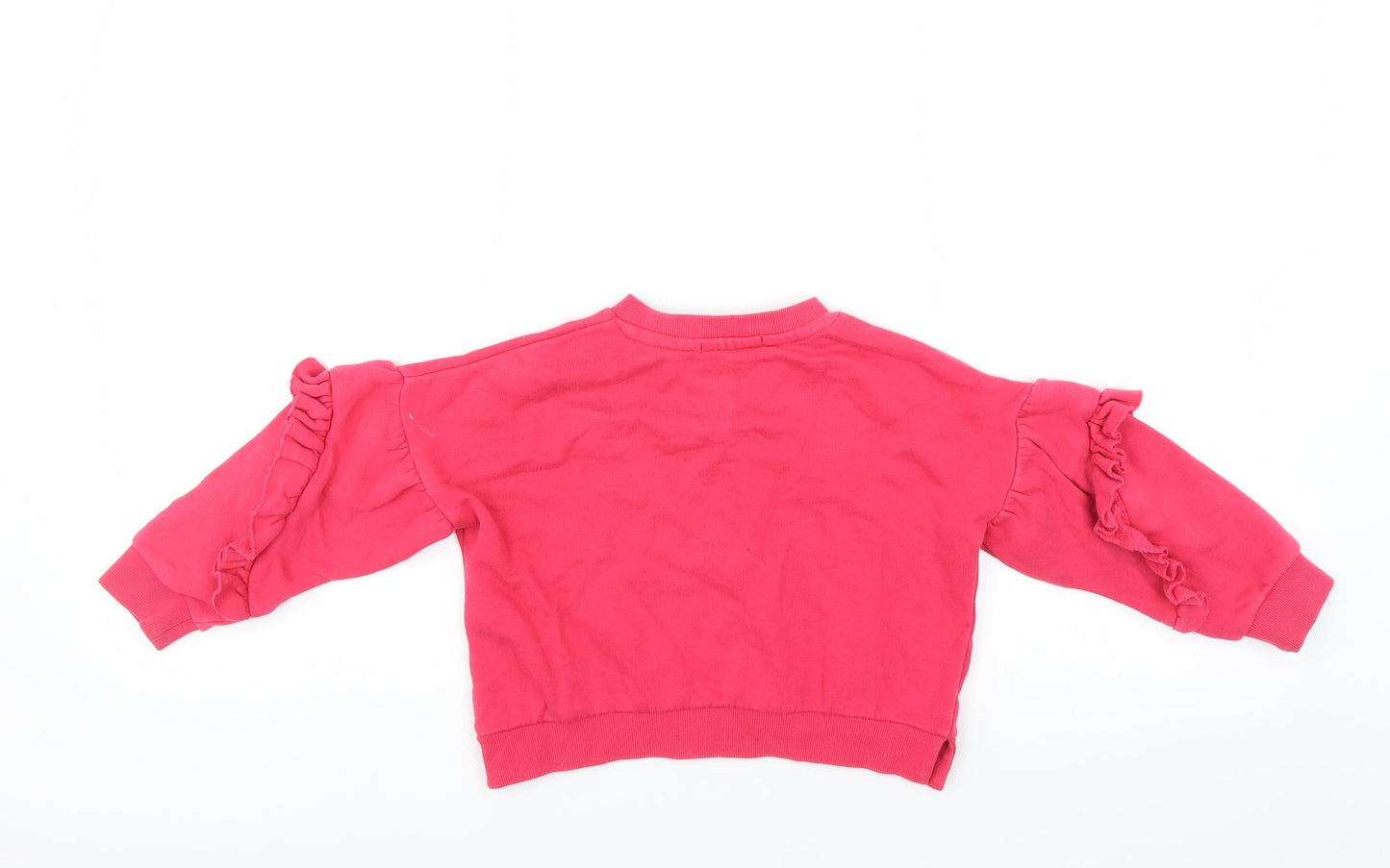 Marks and Spencer Girls Pink   Pullover Sweatshirt Size 3-4 Years  - ruffled sleeve detail