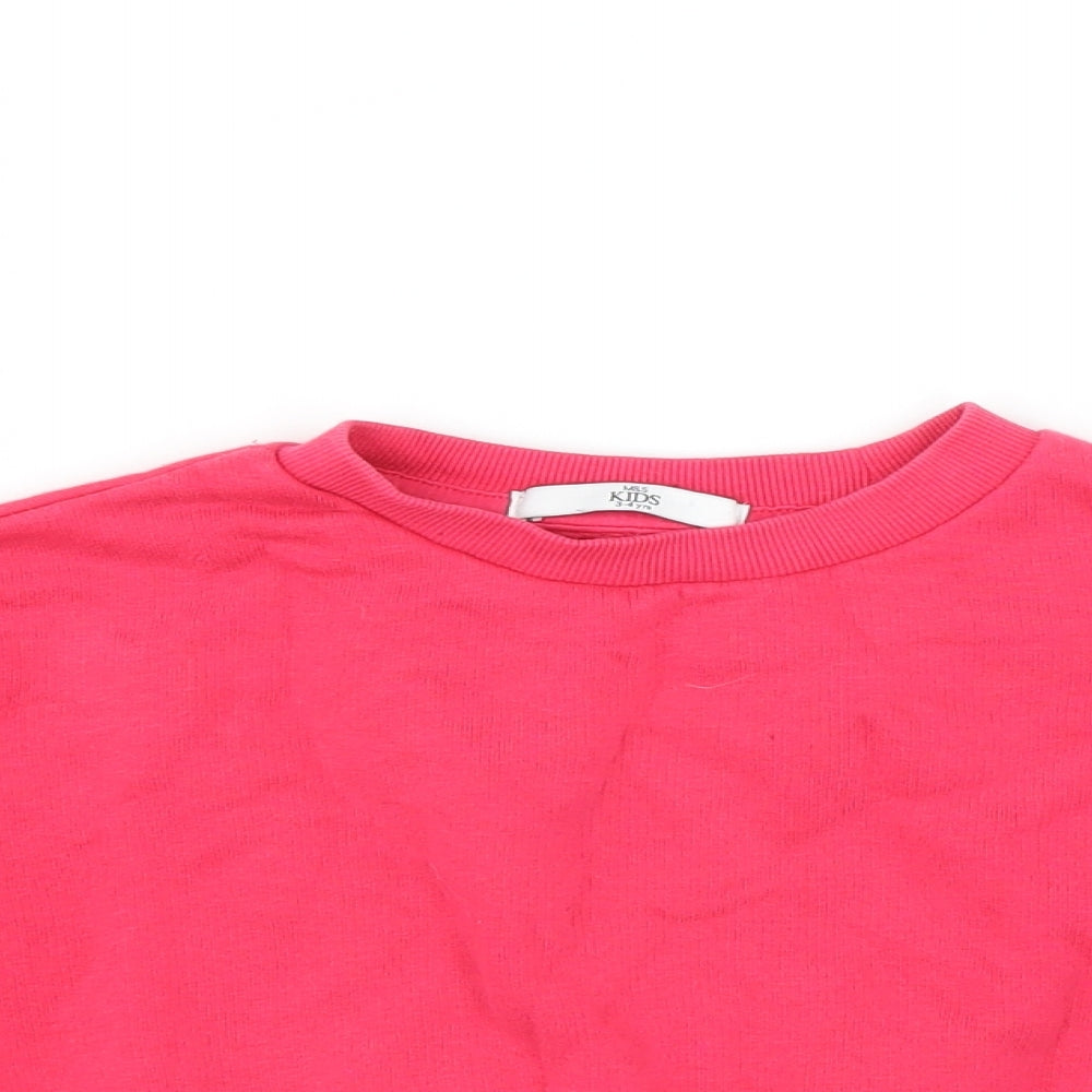 Marks and Spencer Girls Pink   Pullover Sweatshirt Size 3-4 Years  - ruffled sleeve detail