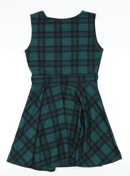 Vivi London Womens Green Check  Fit & Flare  Size S
