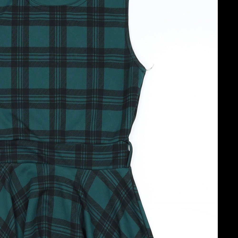 Vivi London Womens Green Check  Fit & Flare  Size S