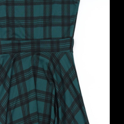 Vivi London Womens Green Check  Fit & Flare  Size S