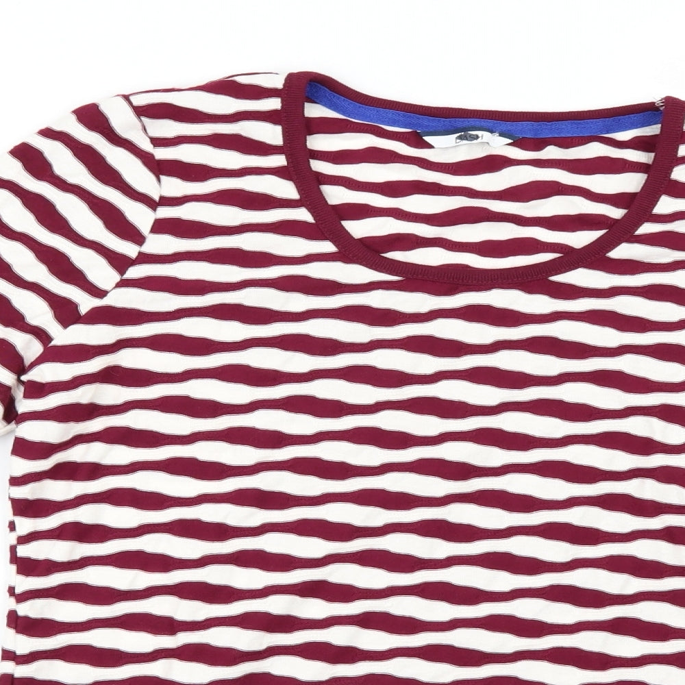 DASH Womens Red Striped  Basic T-Shirt Size 10