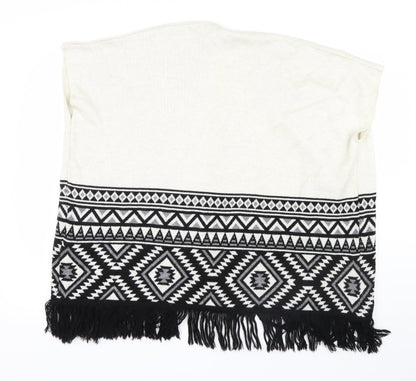 Primark Girls White Geometric Knit Cardigan Jumper Size 9-10 Years