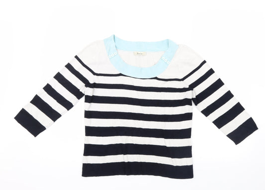 Precis Womens White Striped Knit Pullover Jumper Size M