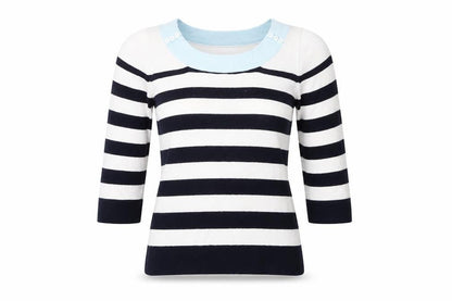 Precis Womens White Striped Knit Pullover Jumper Size M