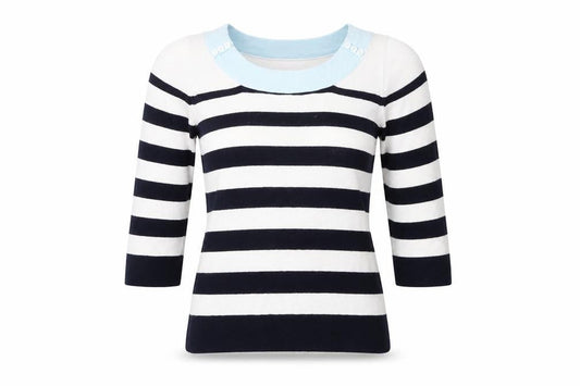 Precis Womens White Striped Knit Pullover Jumper Size M