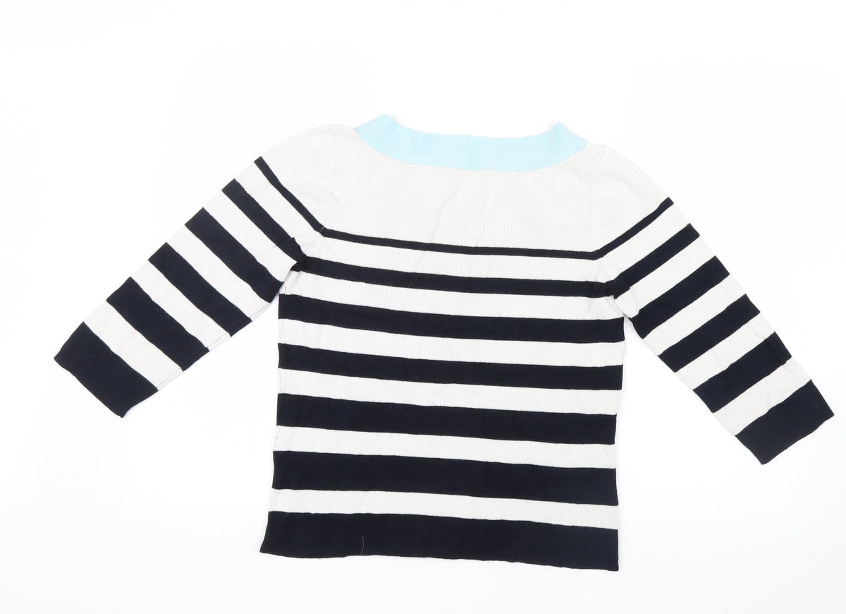 Precis Womens White Striped Knit Pullover Jumper Size M