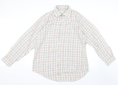 Mens UK Size 17 John M. Cotton Green  Button-Up Long Sleeve Casual Shirt