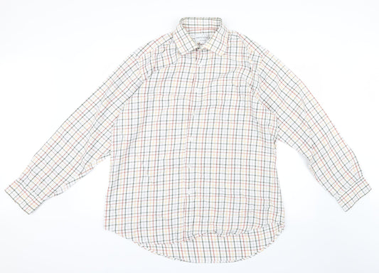 Mens UK Size 17 John M. Cotton Green  Button-Up Long Sleeve Casual Shirt