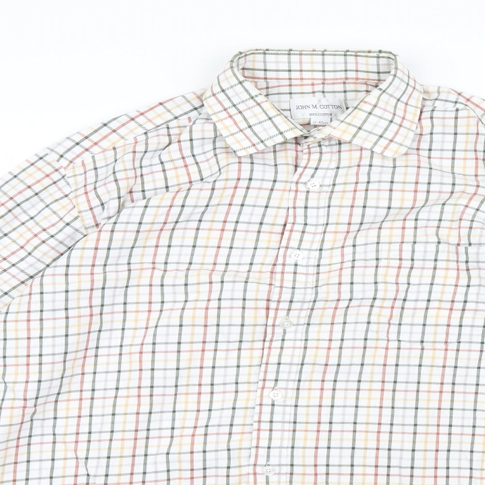 Mens UK Size 17 John M. Cotton Green  Button-Up Long Sleeve Casual Shirt