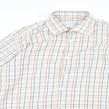 Mens UK Size 17 John M. Cotton Green  Button-Up Long Sleeve Casual Shirt