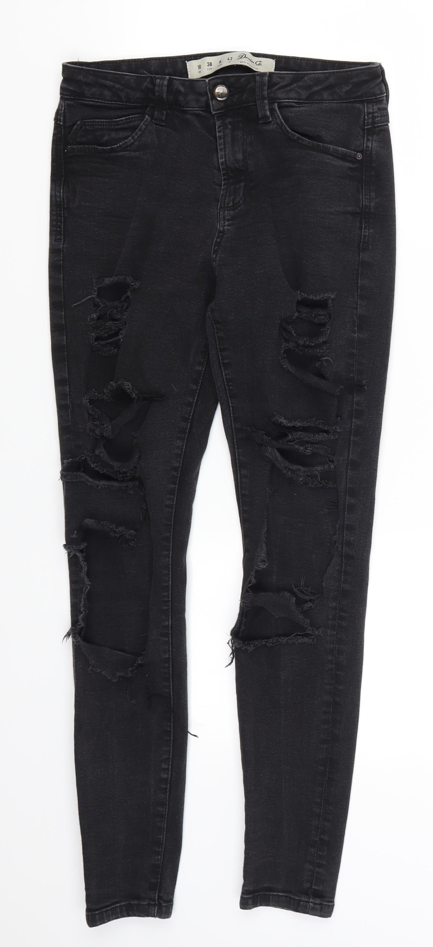 Denim Co Womens Black  Denim Skinny Jeans Size 10 L26 in - Heavily Distressed
