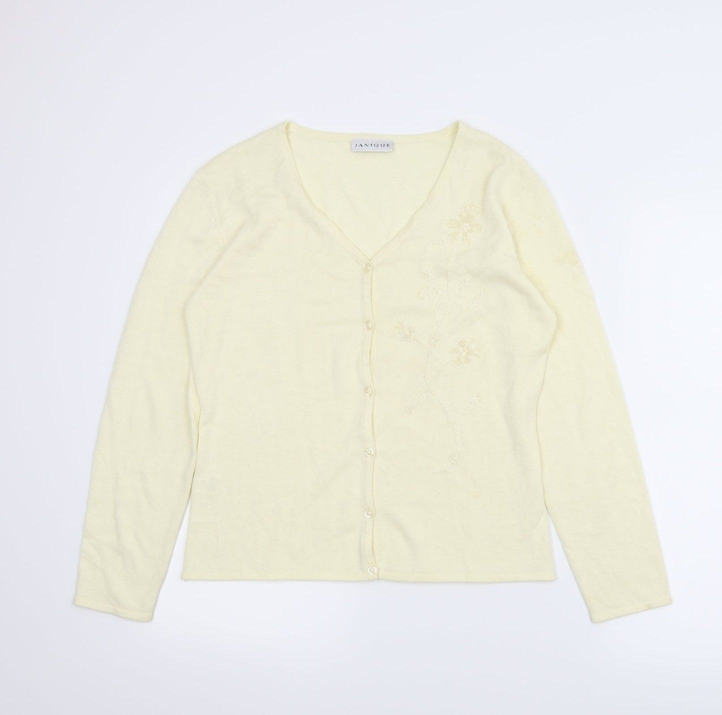 Janique Womens Ivory Floral  Cardigan Jumper Size S