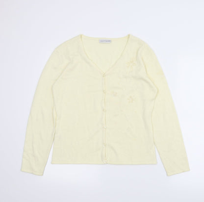 Janique Womens Ivory Floral  Cardigan Jumper Size S