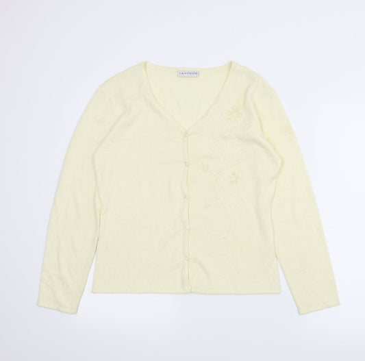 Janique Womens Ivory Floral  Cardigan Jumper Size S