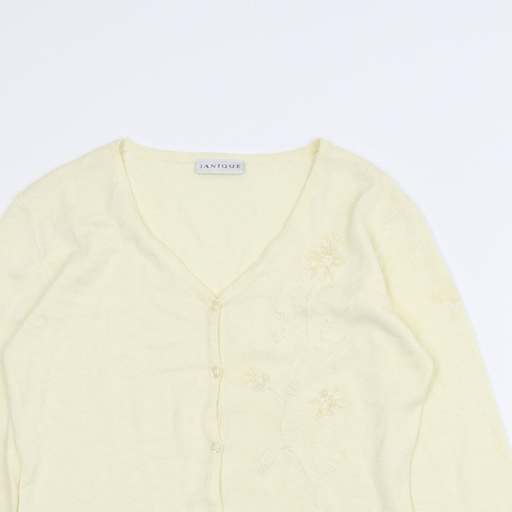 Janique Womens Ivory Floral  Cardigan Jumper Size S
