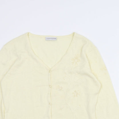 Janique Womens Ivory Floral  Cardigan Jumper Size S