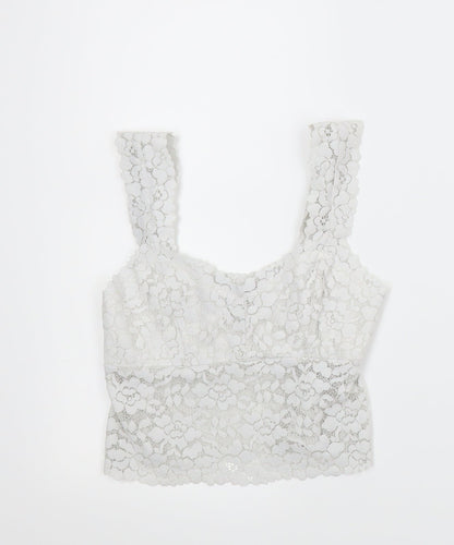 Primark Womens Silver Floral  Cropped Blouse Size XS