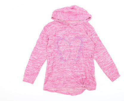 M&Co Girls Pink  Jacquard Pullover Hoodie Size 9-10 Years  - Butterfly