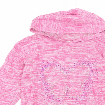 M&Co Girls Pink  Jacquard Pullover Hoodie Size 9-10 Years  - Butterfly