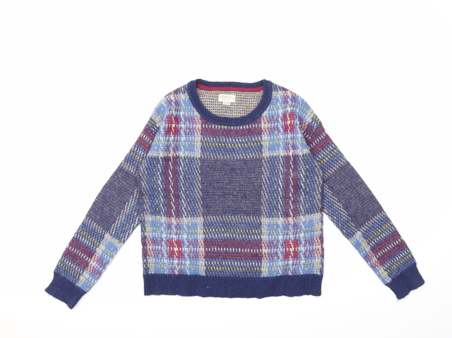 Johnnie B Boys Blue Check Knit Pullover Jumper Size 13 Years