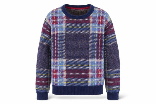 Johnnie B Boys Blue Check Knit Pullover Jumper Size 13 Years