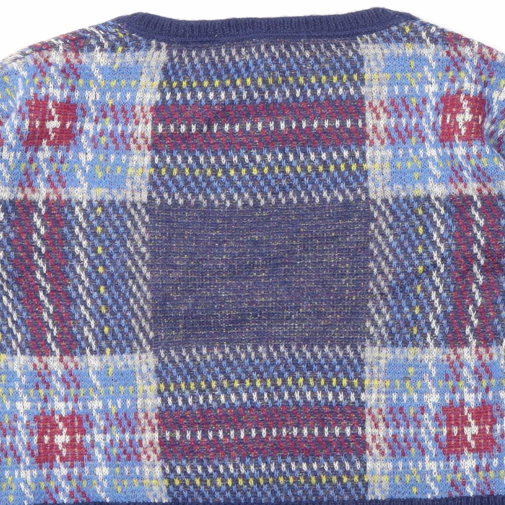 Johnnie B Boys Blue Check Knit Pullover Jumper Size 13 Years