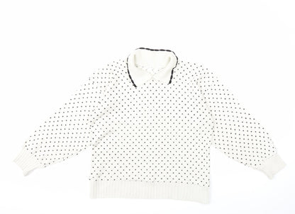 Preworn Womens White Polka Dot Knit Pullover Jumper Size L