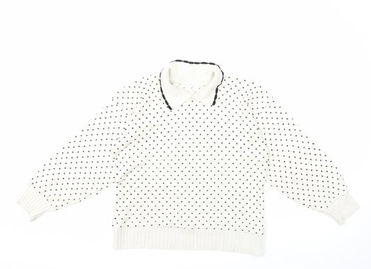 Preworn Womens White Polka Dot Knit Pullover Jumper Size L